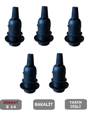 İtalyan E14 Duy (MİNİ DUY) Bakalit Geçmeli Yarım Diş Siyah (250V-2A) 5 Adet