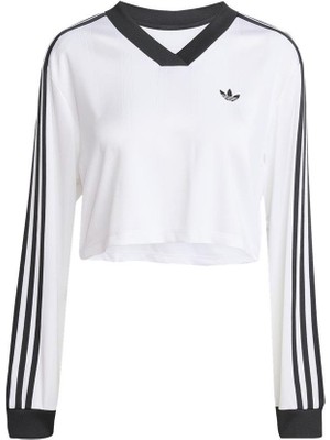 Adidas Originals JV9740 Adicolor Football Jacquard Crop Long-Sleeve Top