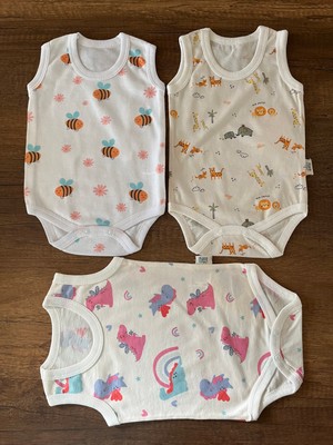 3 Adet Kolsuz Bebek Badi Body Zıbın Alttan Çıtçıtlı Bisiklet Yaka Yenidoğan