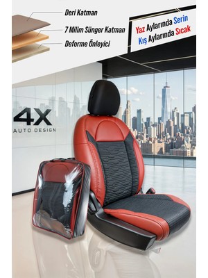 Dacia Jogger 5 Koltuk Uyumlu Oto Koltuk Kılıfı Deri, Kumaş Premium Kırmızı Siyah