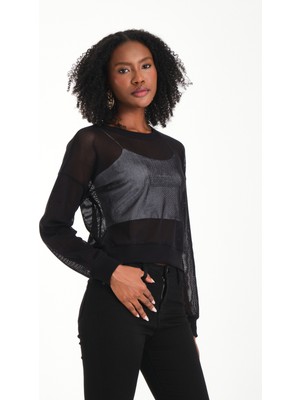 Uzun Kol Bisiklet Yaka File Bluz