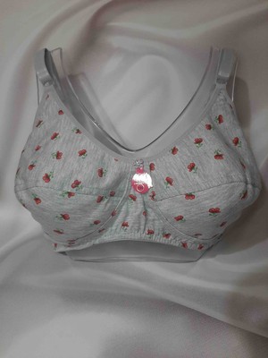 Gri Çiçek Desenli Büyük Beden Iç %70 Cotton %30 Polyester Desteksiz Balensiz Penye Kadın Sütyen