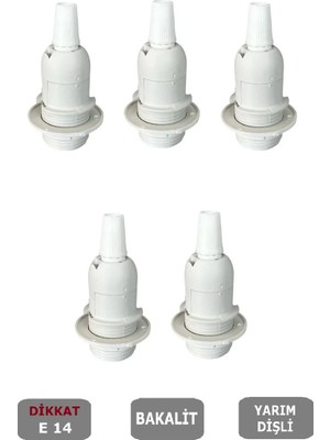 İtalyan E14 Duy (MİNİ DUY) Bakalit Geçmeli Yarım Diş Beyaz (250V-2A) 5 Adet