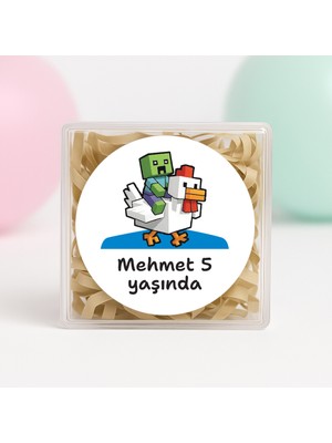 Kişiye Özel Minecraft Temalı Doğum Günü Temalı Baskılı Yapışkanlı Etiket 4 cm Yuvarlak 24 Adet