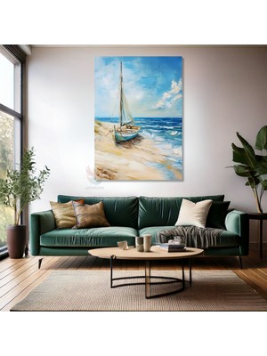 Kanvas Tablo Ev Ofis Duvar Tablosu Kıyıya Oturan Yelkenli Yeni Ev Hediyesi Kanvas Ev Dekoru