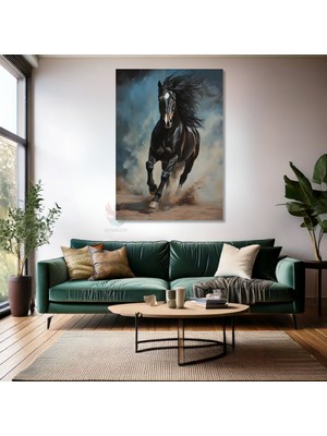 Kanvas Tablo Ev Ofis Duvar Tablosu Siyah Koşan At Yeni Ev Hediyesi Kanvas Ev Dekoru
