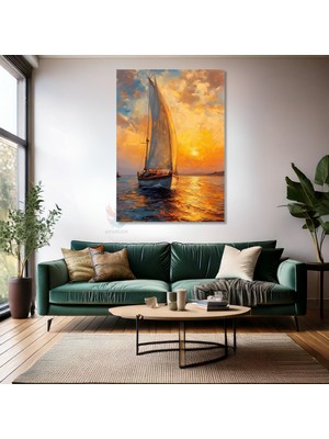 Kanvas Tablo Ev Ofis Duvar Tablosu Gün Batımı ve Tekne Yeni Ev Hediyesi Kanvas Ev Dekoru