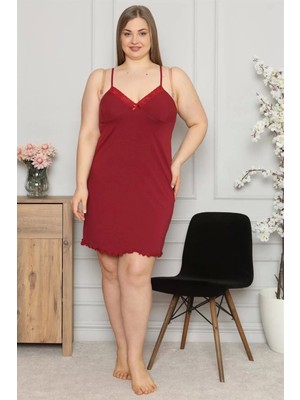 Kadın Pamuklu Ip Askılı Büyük Beden Gecelik Bordo