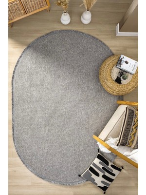 Gri Oval Dokuma Halı Salon Oturma Odası Yatak Odası Koridor Yolluk Halısı Gri Oval