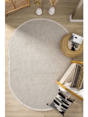 Eliz Home Bej Oval Dokuma Halı Modern Tasarım Yıkanabilir Özellik 1 Parça