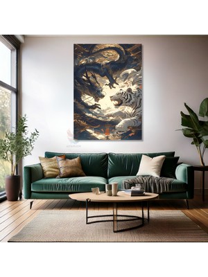 Kanvas Tablo Ev Ofis Duvar Tablosu Ejderha ve Kaplan Yeni Ev Hediyesi Kanvas Ev Dekoru