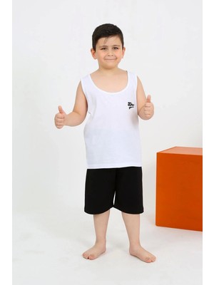 Erkek Çocuk Sıfır Kol Şortlu Beyaz Penye Pijama Takımı