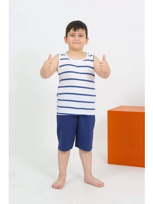Erkek Çocuk Sıfır Kol Şortlu Beyaz Penye Pijama Takımı