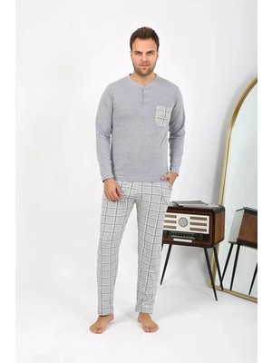Erkek Uzun Kol Penye Gri Pijama Takımı