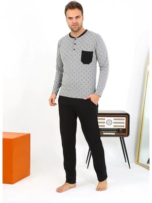 Erkek Uzun Kol Penye Füme Pijama Takımı