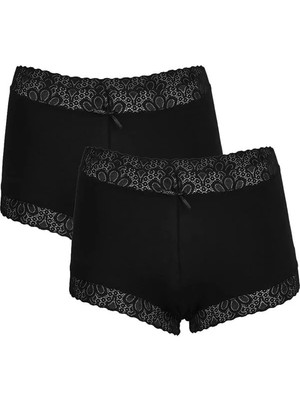 Kadın Pamuklu 2li Boxer Siyah