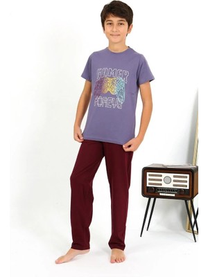 Erkek Çocuk Kısa Kol Penye Pijama Takım Mor