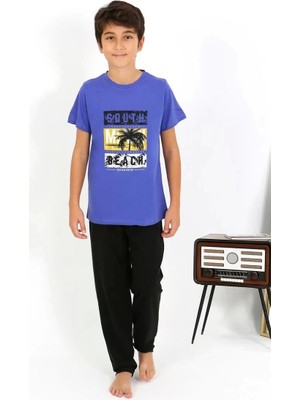 Erkek Çocuk Kısa Kol Penye Pijama Takım Saks