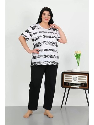 Kadın Büyük Beden Kısa Kol Penye Pijama Takımı Beyaz