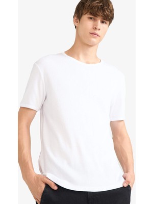 DeFacto %100 Pamuk Slim Fit Bisiklet Yaka Ribana Kısa Kollu Tişört F9535AX25HS