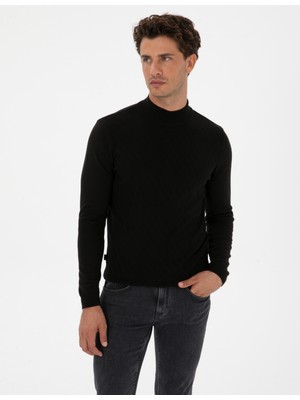 Pierre Cardin Erkek Siyah Slim Fit Yarım Balıkçı Yaka Triko Kazak 50318128-VR046