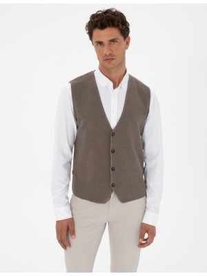 Pierre Cardin Erkek Vizon Melanj Slim Fit V Yaka Triko Yelek 50317313-VR174