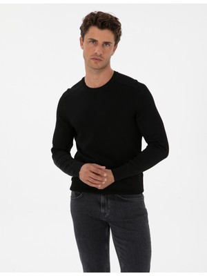 Pierre Cardin Erkek Siyah Slim Fit Bisiklet Yaka Triko Kazak 50315763-VR046