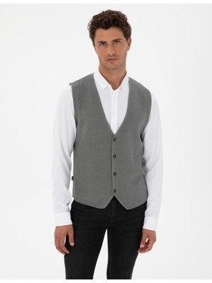Pierre Cardin Erkek Gri Melanj Slim Fit V Yaka Triko Yelek 50317313-VR086