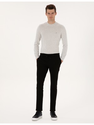 Pierre Cardin Erkek Siyah Slim Fit Beli Lastikli Kordonlu Kanvas Pantolon 50309926-VR046