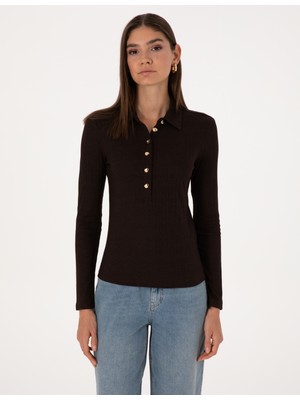Pierre Cardin Kadın Kahverengi Slim Fit Örme Bluz 50309153-VR029