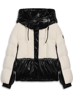 Twist Kadın SHEARLING MIX Kapitone Mont Siyah Uzun Kol Kalın Model Günlük Stil