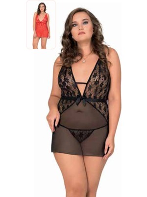 Iç Giyim Moongirl Fantezi Transparan Işlemeli Büyük Beden Tül Gecelik