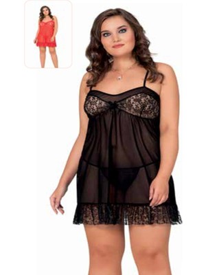 Iç Giyim Moongirl Fantezi Transparan Işlemeli Büyük Beden Tül Gecelik