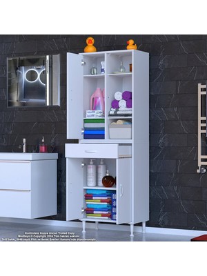 Modilayn 3 Kapaklı Tek Çekmeceli Raflı Banyo Dolabı Çok Amaçlı Dolap