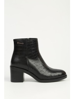 Pierre Cardin Siyah Kroko Fermuarlı Yarım Bot PC-55270