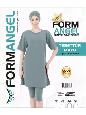 Form Angel Kadın Düz Renk Büyük Beden Kısa Kollu Likralı Tesettür Mayo