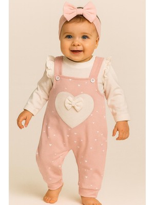 Pembe Kalpli Fiyonklu Bebek Tulum Takım – Uzun Kollu 6835