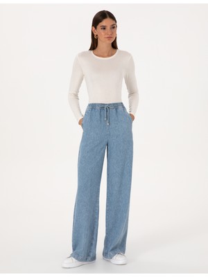 Pierre Cardin Kadın Slim Fit Açık Mavi Jean Pantolon 50314040-VR003 Orta Kalınlıkta Kumaş