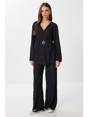 Dokulu Alt-Üst Örme Takım LAN0067 Siyah