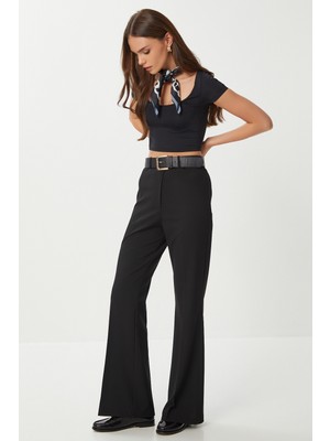 Hafif Ispanyol Paça Poliviskon Pantolon LGP0020 Siyah