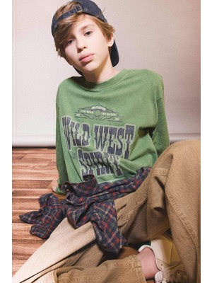 DeFacto Bisiklet Yaka Baskılı Uzun Kollu Tişört Erkek Çocuk G1816A825AU