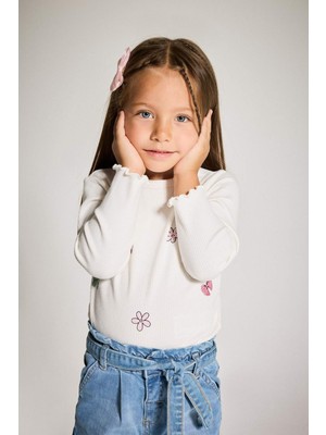 DeFacto Bisiklet Yaka Desenli Uzun Kollu Tişört Kız Bebek F4861A525AU