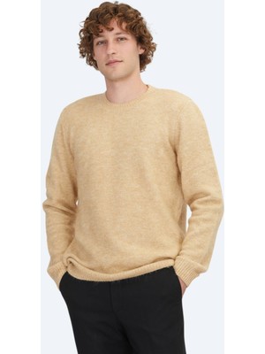 Deve Tüyü Bisiklet Yaka Jakarlı Yün Karışımlı Triko Kazak