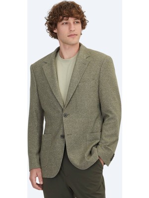 Haki Desenli Modern Fit Pamuk Karışımlı Örme Ceket