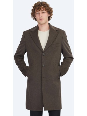 Kahverengi Regular Fit Kelebek Yaka Klasik Dokuma Palto
