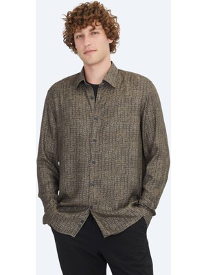 Kahverengi Çizgili Regular Fit Dokuma Casual %100 Pamuk Gömlek