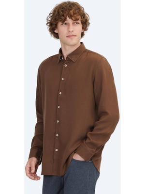 Kahverengi Regular Fit Dokuma Casual Gömlek