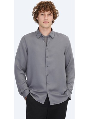 Gri Regular Fit Dokuma Casual Gömlek