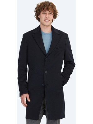 Lacivert Regular Fit Kelebek Yaka Klasik Dokuma Palto