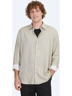 Bej Regular Fit Dokuma Casual %100 Pamuk Gömlek